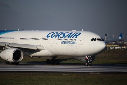Corsair Airbus A330-343 lining up on runway at Paris-Ory airport