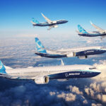 Boeing 737 MAX planes flying.