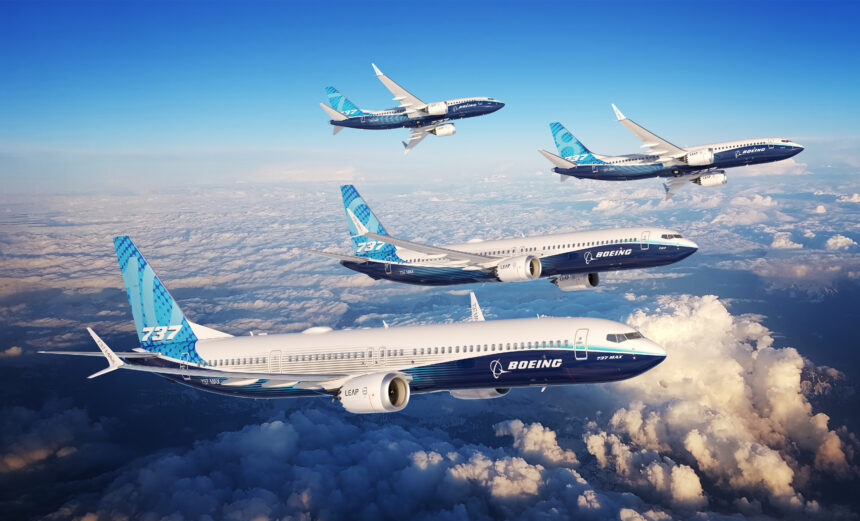 Boeing 737 MAX planes flying.