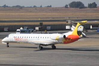Fastjet Embraer 145 at O R Tambo International Airport in Johannesburg © Sean Mendis