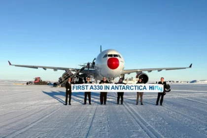 Hi Fly celebrating historic first Airbus A330 landing