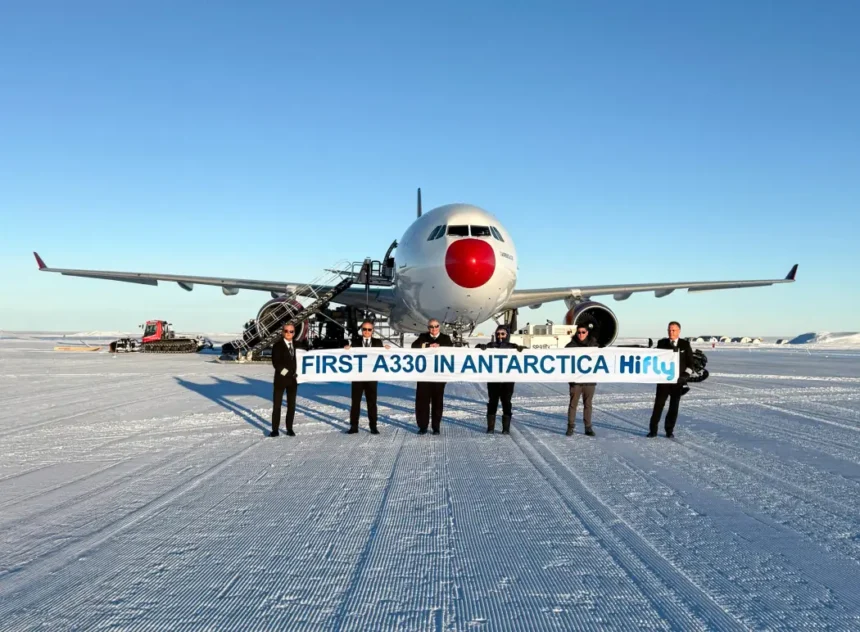 Hi Fly celebrating historic first Airbus A330 landing