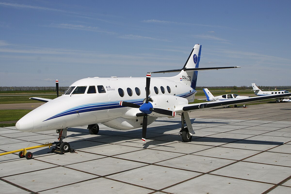 AIS Airlines' Jetstream 32 parked on the tarmac in Caithness, Scotland, ready for flight