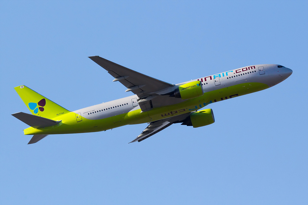 Jin Air Boeing 777-200ERtaking off from Incheon International Airport (ICN), South Korea