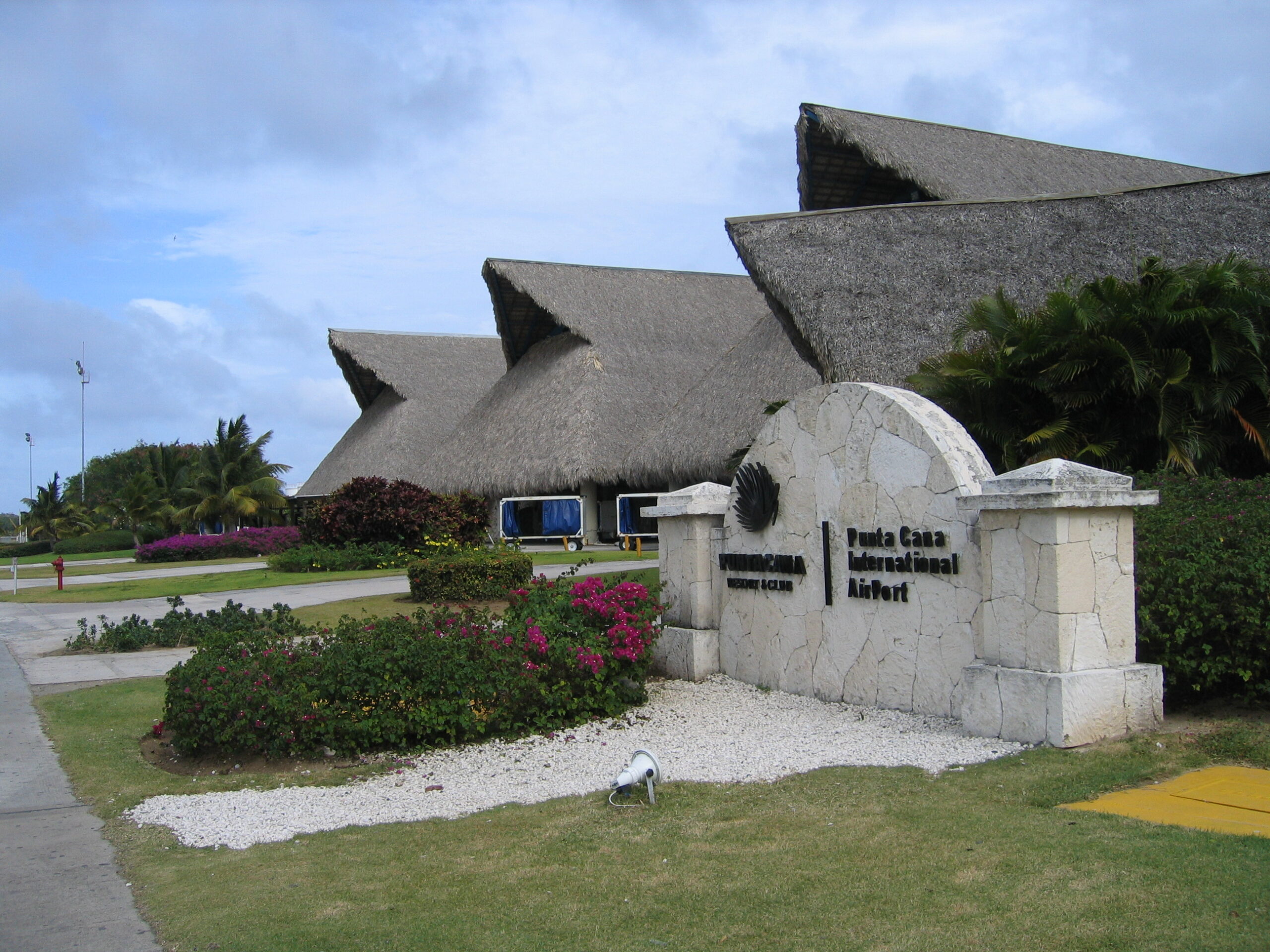 Terminal of the Punta Cana International Airport with tropical architecture. 