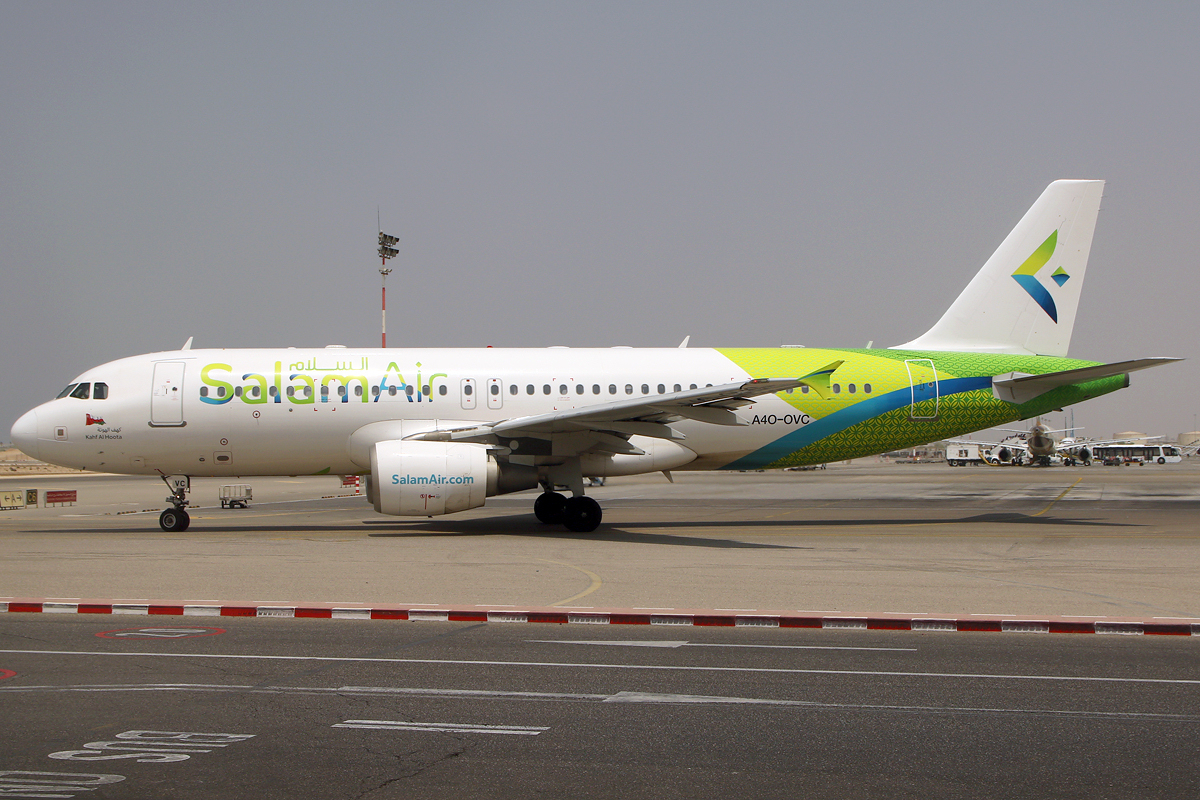 SalamAir Airbus A320 on a runway at the Muscat Airport.