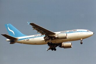 Somali Airlines Airbus during flight.