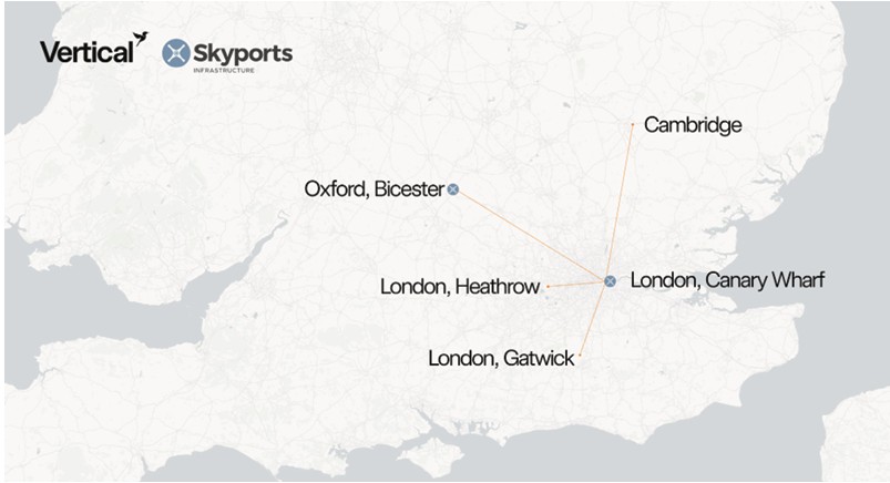 Travel map from Canary Wharf to London airports