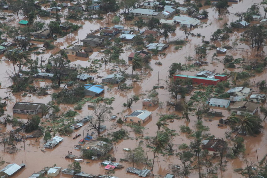 An aerial view of Mozambique's Sofla province. The cycloen caused flooding and made the area unlivable.