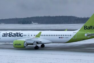 airBaltic at runway in Vilnius Airport (VNO), Rodūnios kelias, Vilnius, Vilnius City Municipality, Lithuania
