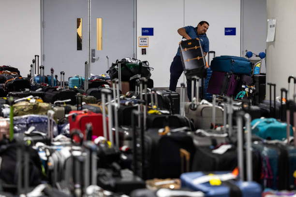 A photo of luggage being sorted