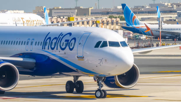 A photo of a IndiGo Airline plane on taxi from landing at Dubai DXB airport