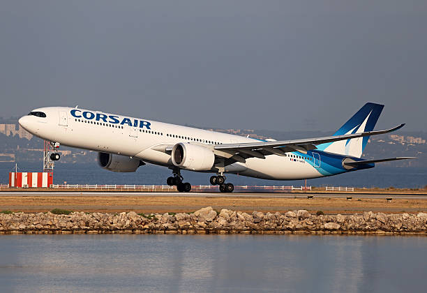 A Corsair Airbus A330-941 lands at Marseille Provence Airport in Marseille, France.