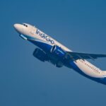 An IndiGo Arlines Airbus A320 taking off.