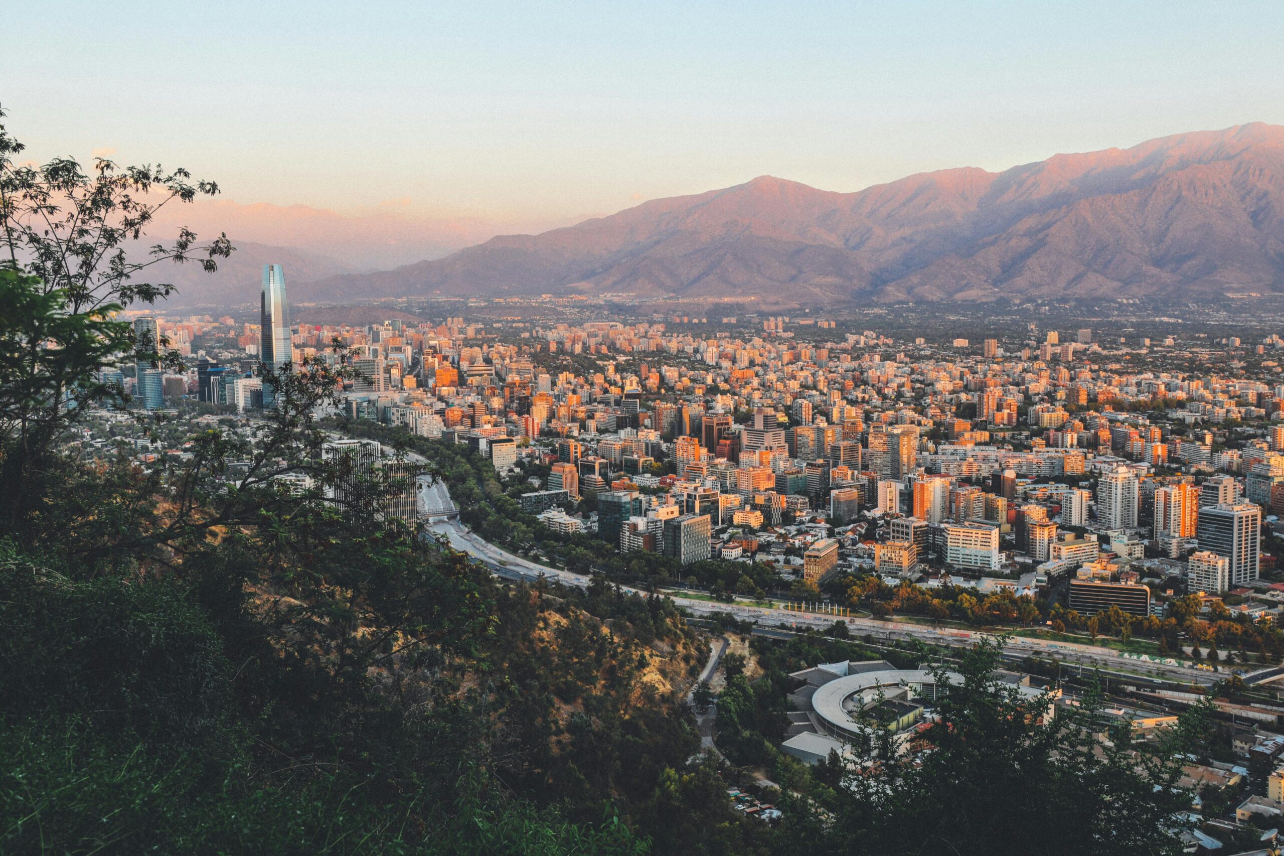 Aerial Photography of THE city of Santiago, Chile, Near a Mountain
