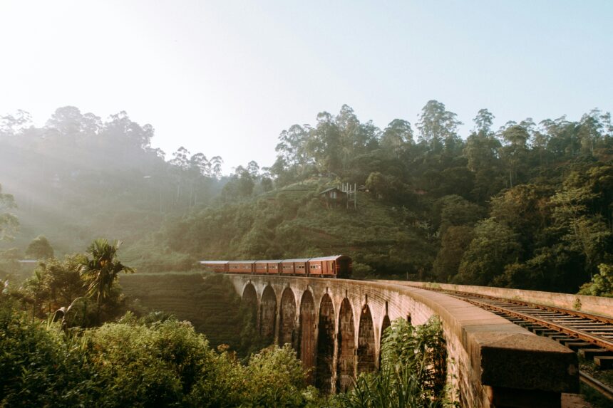 A train bridge in a green forest in Sri Lanka