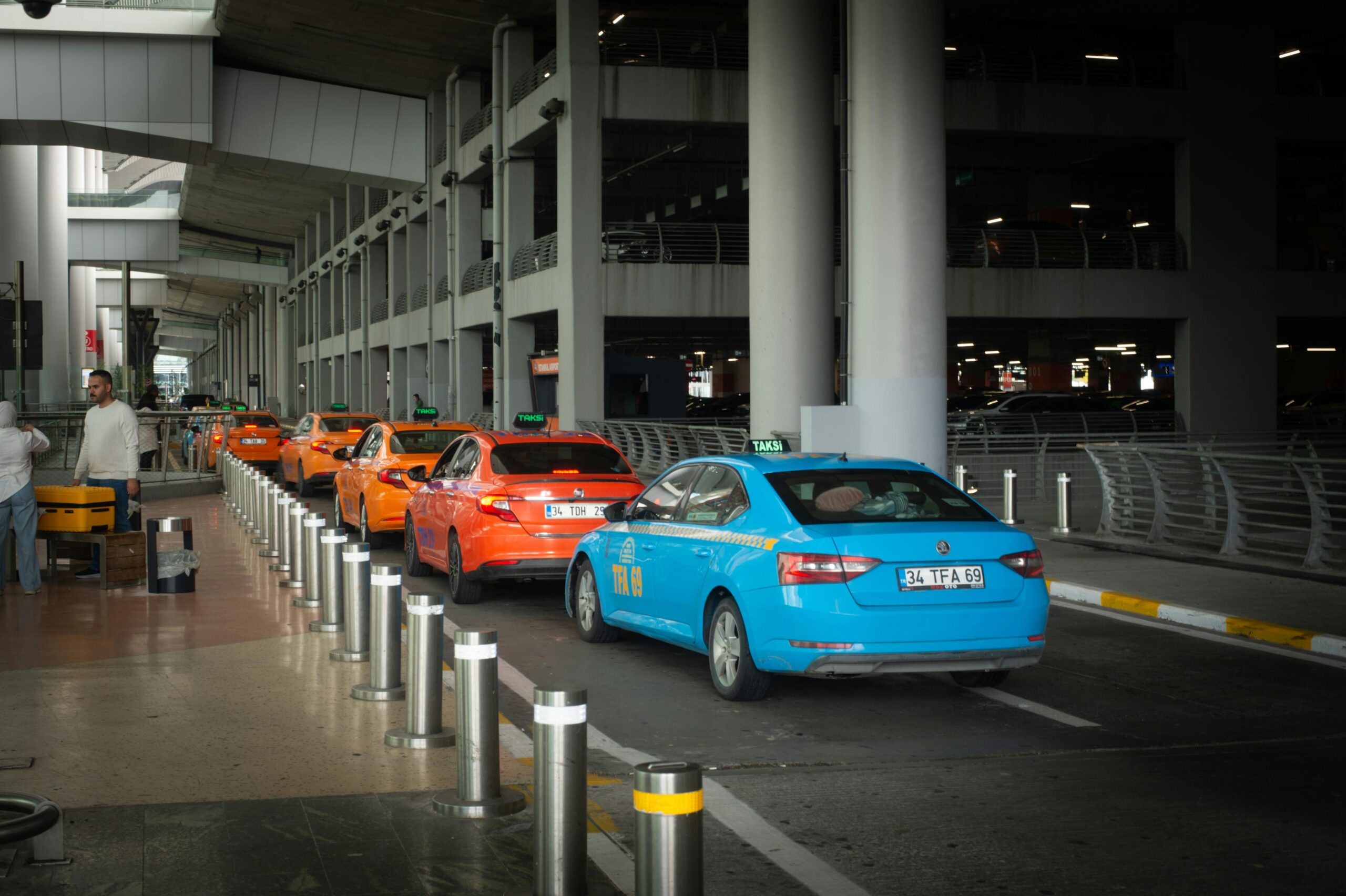 Colorful Taxi Line at Istanbul Airport Arrival