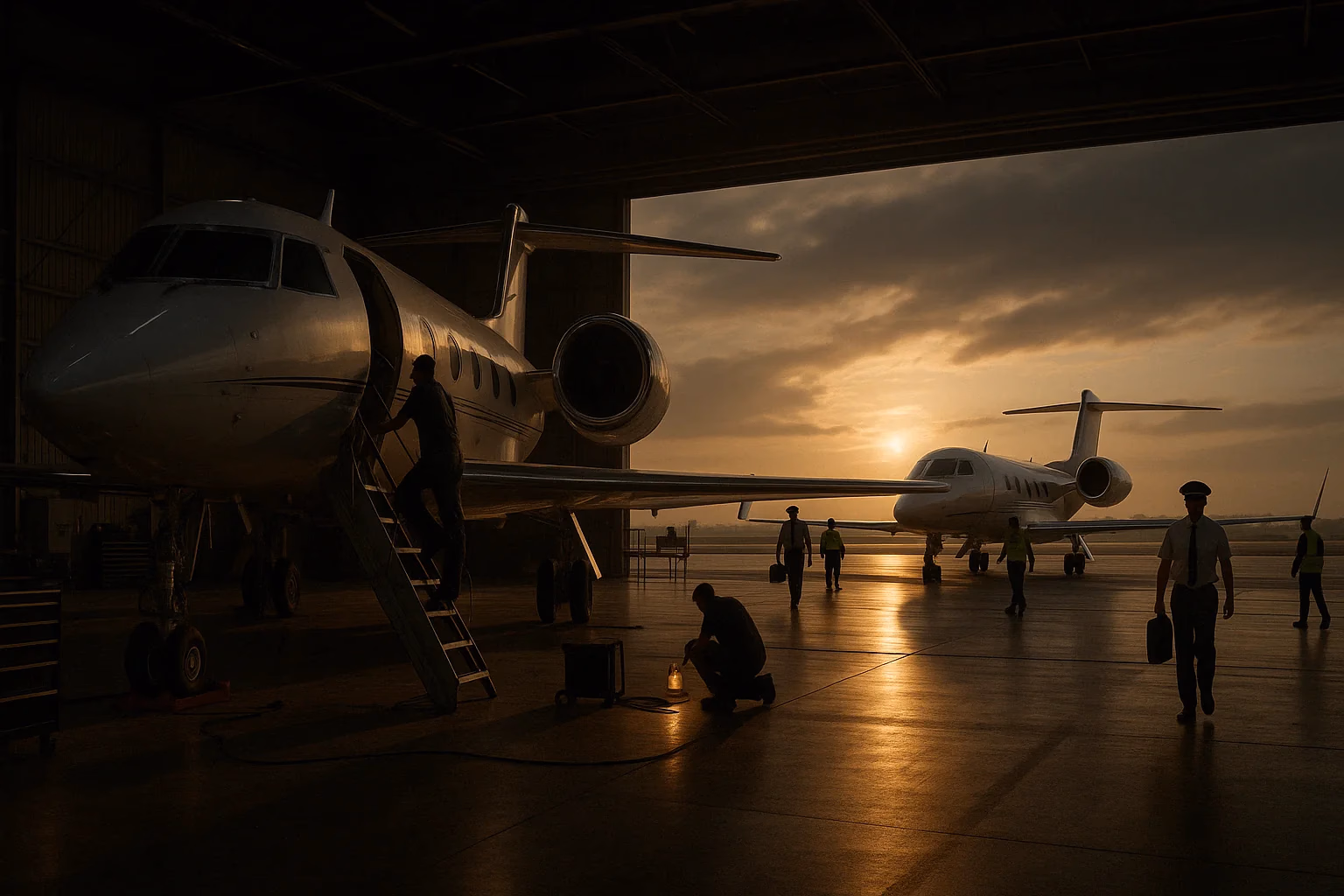 Sun Air Jets partner with FlyHouse. Two Planes and the sunset.