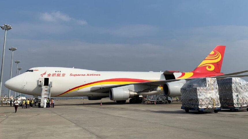 A Suparna Airlines freighter aircraft, part of HNA Cargo's fleet on tarmac