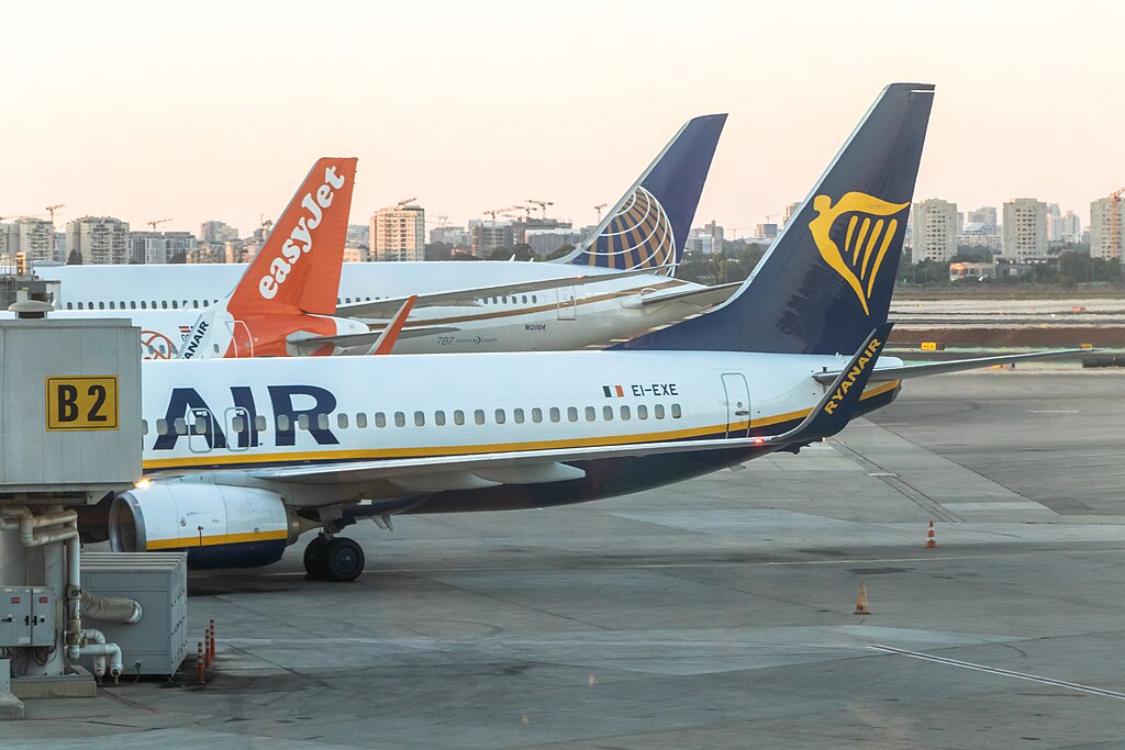 commercial airliners parked in Ben Gurion Airport