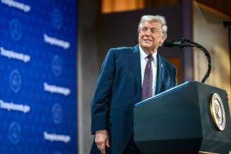 President Donald Trump delivers remarks on Trump Accounts at the Andrew W. Mellon Auditorium in Washington, D.C., Wednesday, January 28, 2026