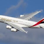 Emirates Airbus A380 in flight