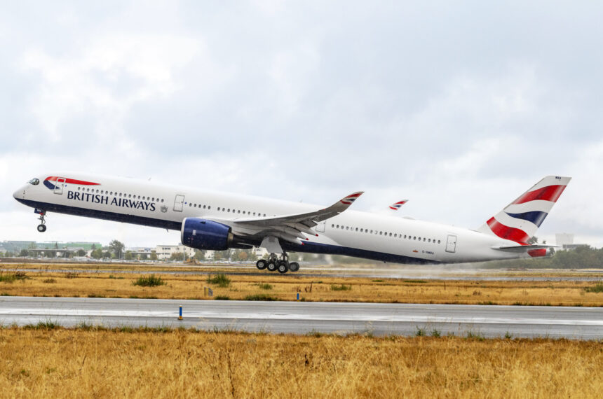 An Airbus A350-1000 lifting off from the runway