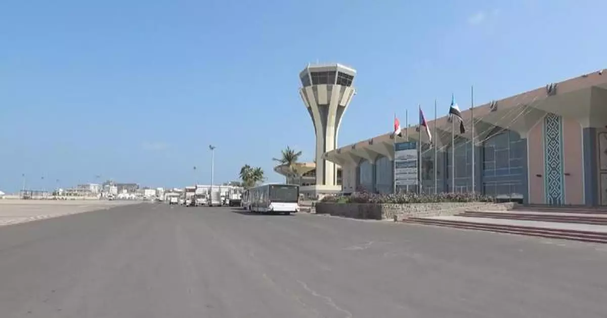 Exterior of Aden International Airport during closure, showing an empty environment with no people or activity.