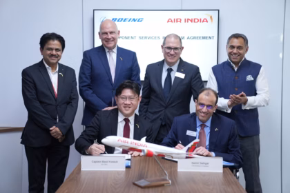Captain Basil Kwauk, COO Air India and Samir Sahgal, Deputy Vice President, Commercial Services Sales sign the agreement