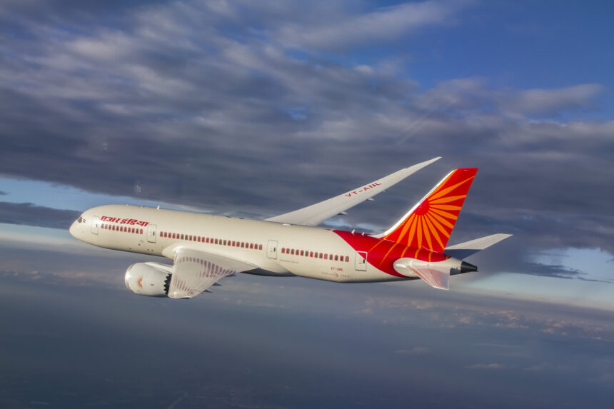 Image of an Air India Boeing 787-8 aircraft in sky