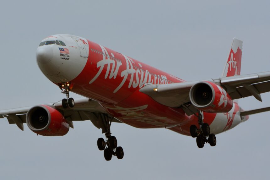 AN AirAsia X Airbus A330 in mid flight.
