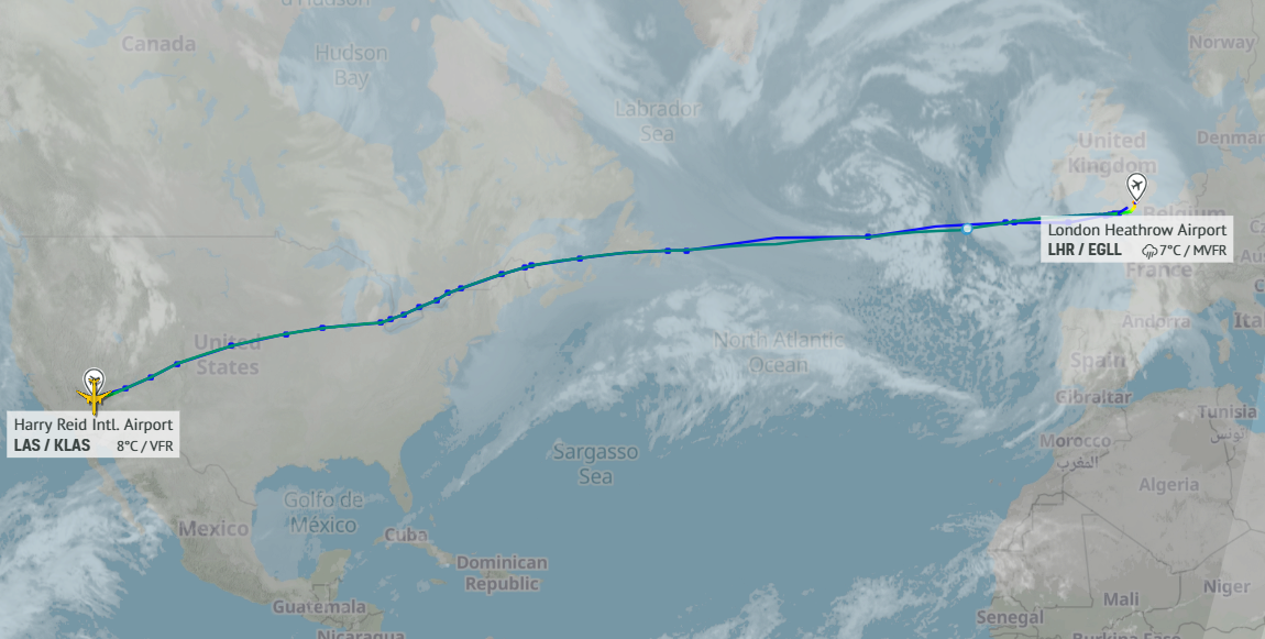 The flight path displays the seamless route undertaken by the BA aircraft.