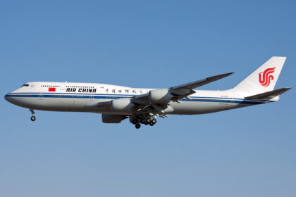 An Air China Boeing 747 in the sky.