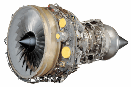 An image of an CF34-10E engine commonly found in Embraer aircrafts.