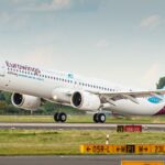 Eurowings launches two new routes from London Gatwick. Eurowings aircraft flying from Gatwick mockup