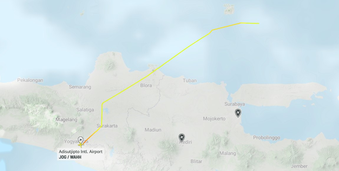 Aircraft trajectory as seen on AirNav