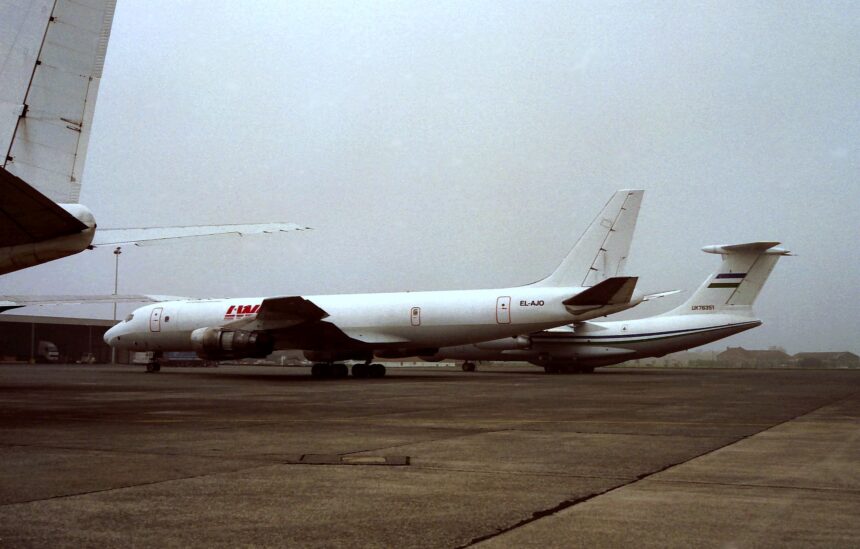 A parked jet aircraft previously operated by Liberia Airways on an airport apron, illustrating the history of the Liberia civil aviation modernisation plan, Liberia aviation sector challenges, and the legacy behind Roberts International Airport upgrades under the Liberia aviation modernisation plan 2025–2045 and Liberia aviation safety standards.