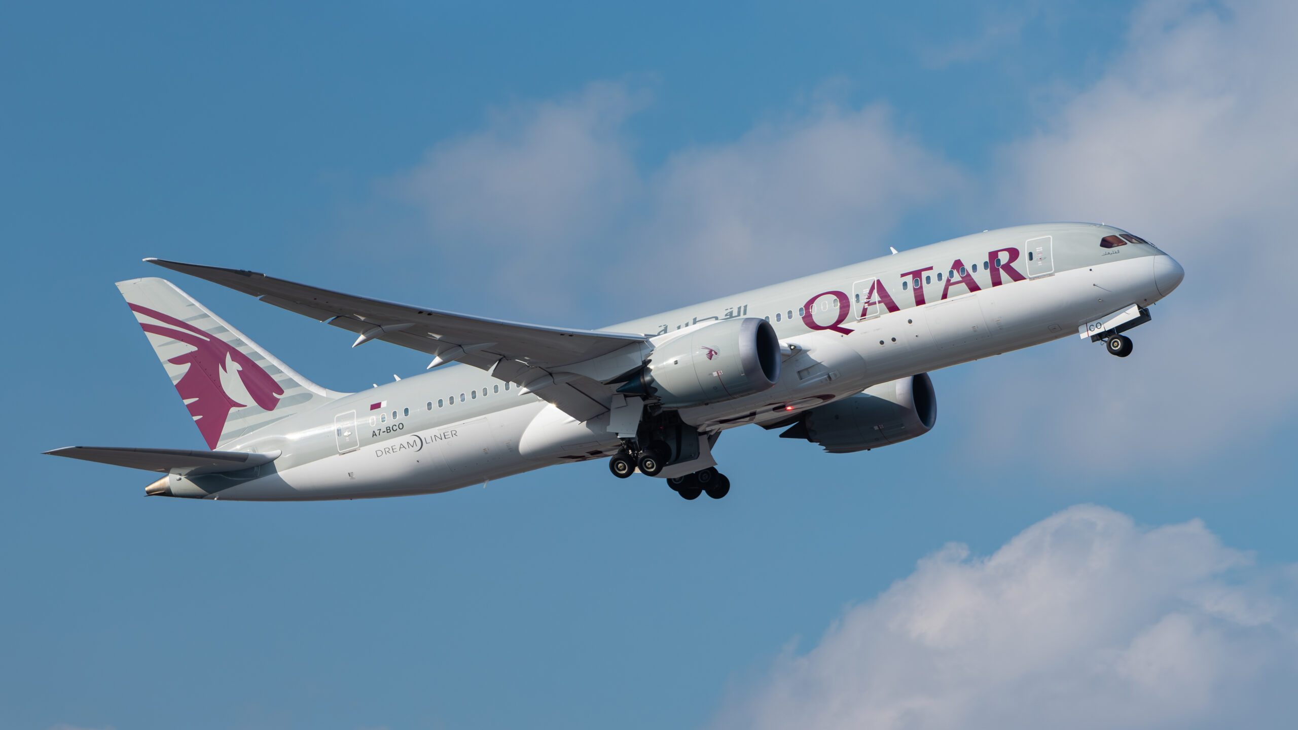Qatar Airways Boeing 787-8 Dreamliner aircraft in flight, operated by Qatar Airways.