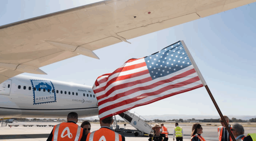 first San Fran to Adelaide flight