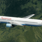 Austrian Airlines 767 soaring over the alps