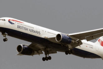 British Airways Taking Off In grey clouds
