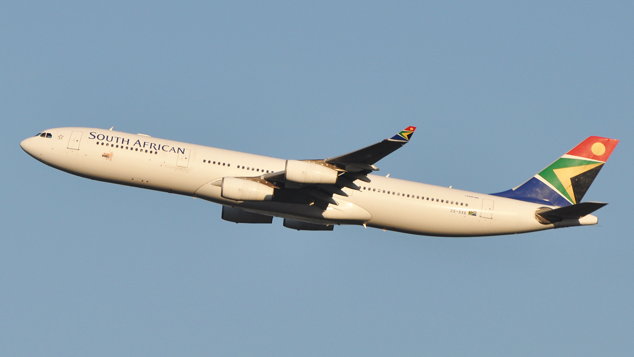 South African Airways flight in the air