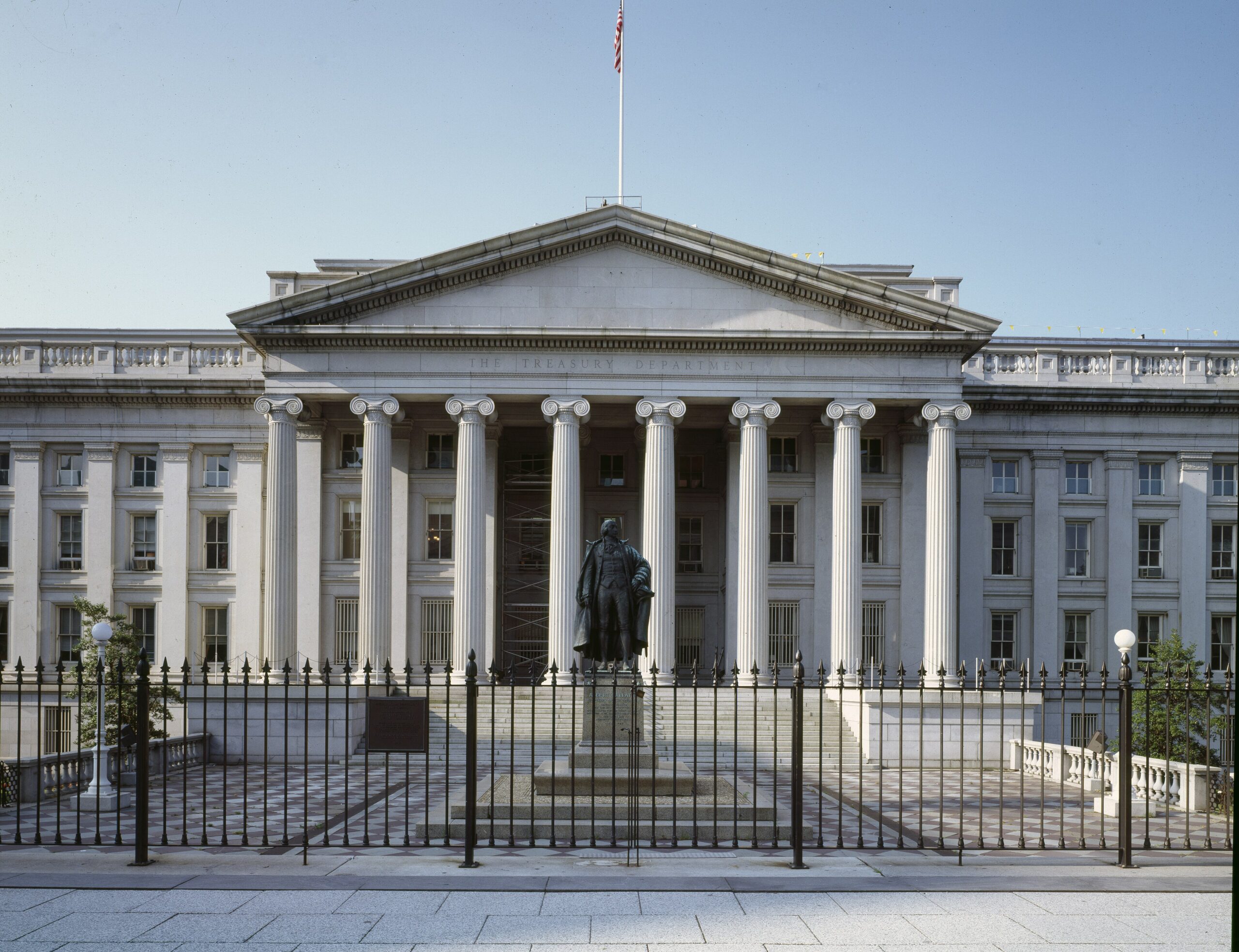 Exterior view of the U.S Treasury Department building in Washington, D.C.