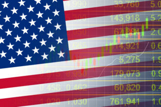 Illustration combining the US flag with a stock market chart, commonly used to represent US airline stocks 2026 and airline stocks in market-related articles.