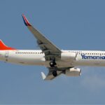 Yemenia Airways Boeing 737-800 in flight, a model introduced into the airline's fleet in 2002