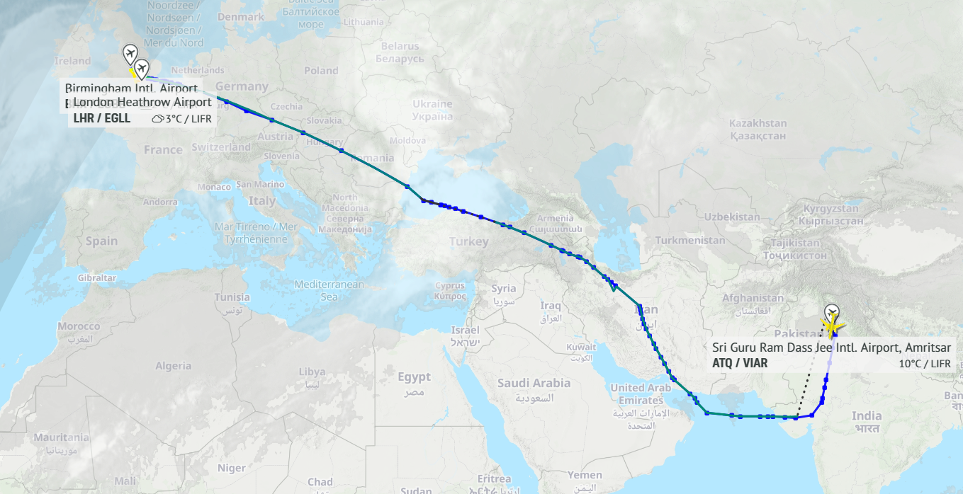 Air India's Boeing 787, flight AI117 was diverted to Heathrow after Birmingham Airport closure following Storm Goretti red weather warning. The aircraft was also reported to have low-fuel.