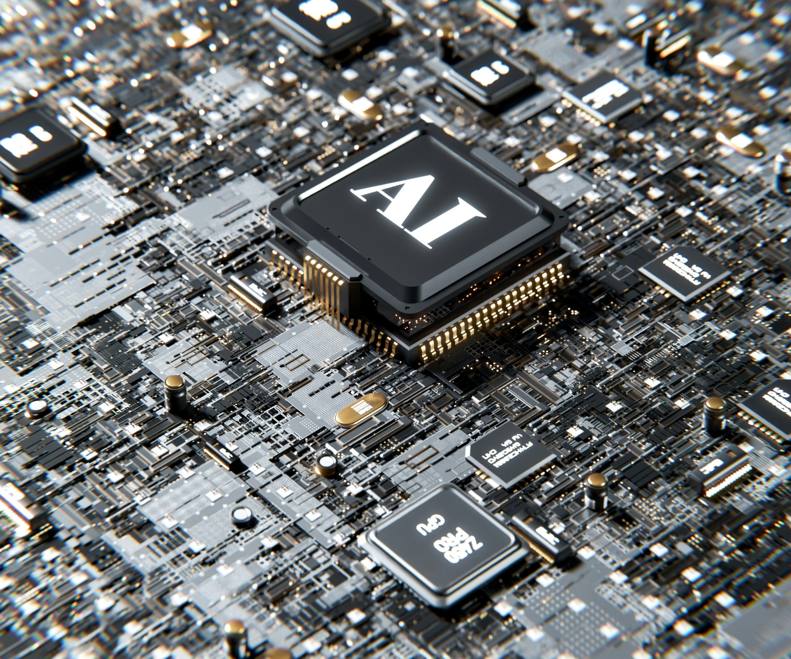 Complex circuit board under a microscope