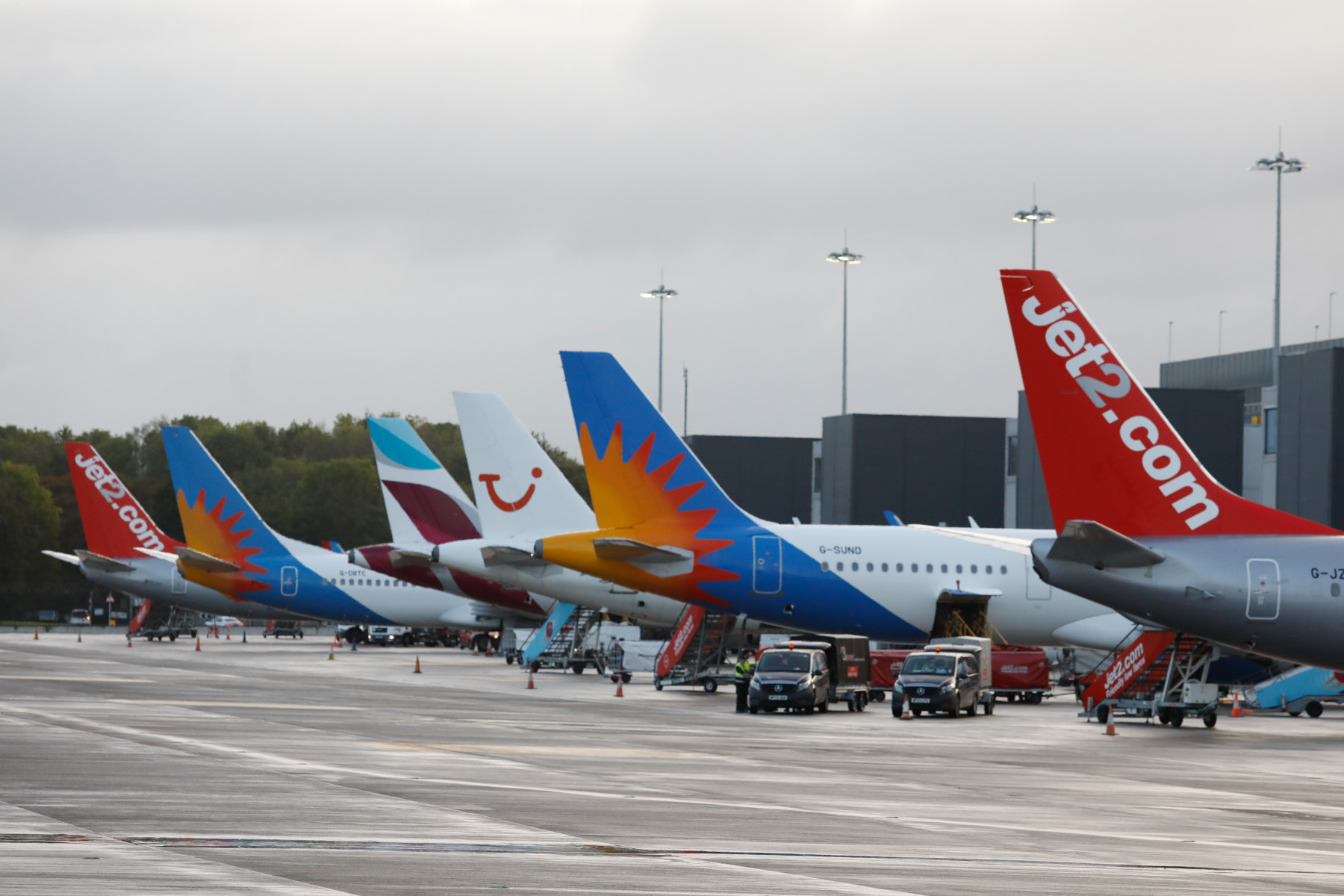 Aircrafts lined up at Manchester Airport