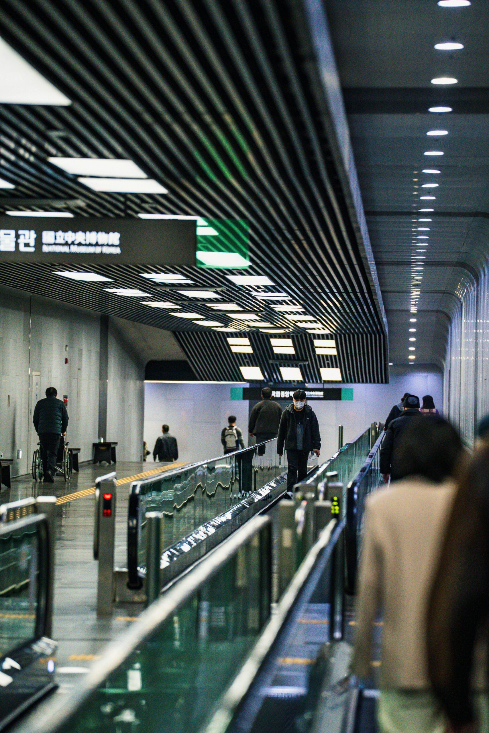 Seoul Metro Escalator with Commuters