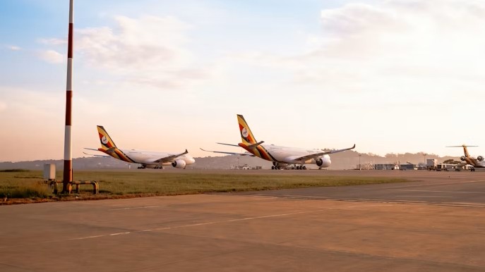 3 Ugandan (Uganda, East Africa) planes on the runway